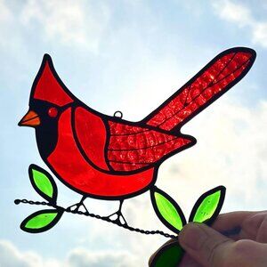 Beautiful, Stained Glass, Red Cardinal Sun Catcher (NWOT)